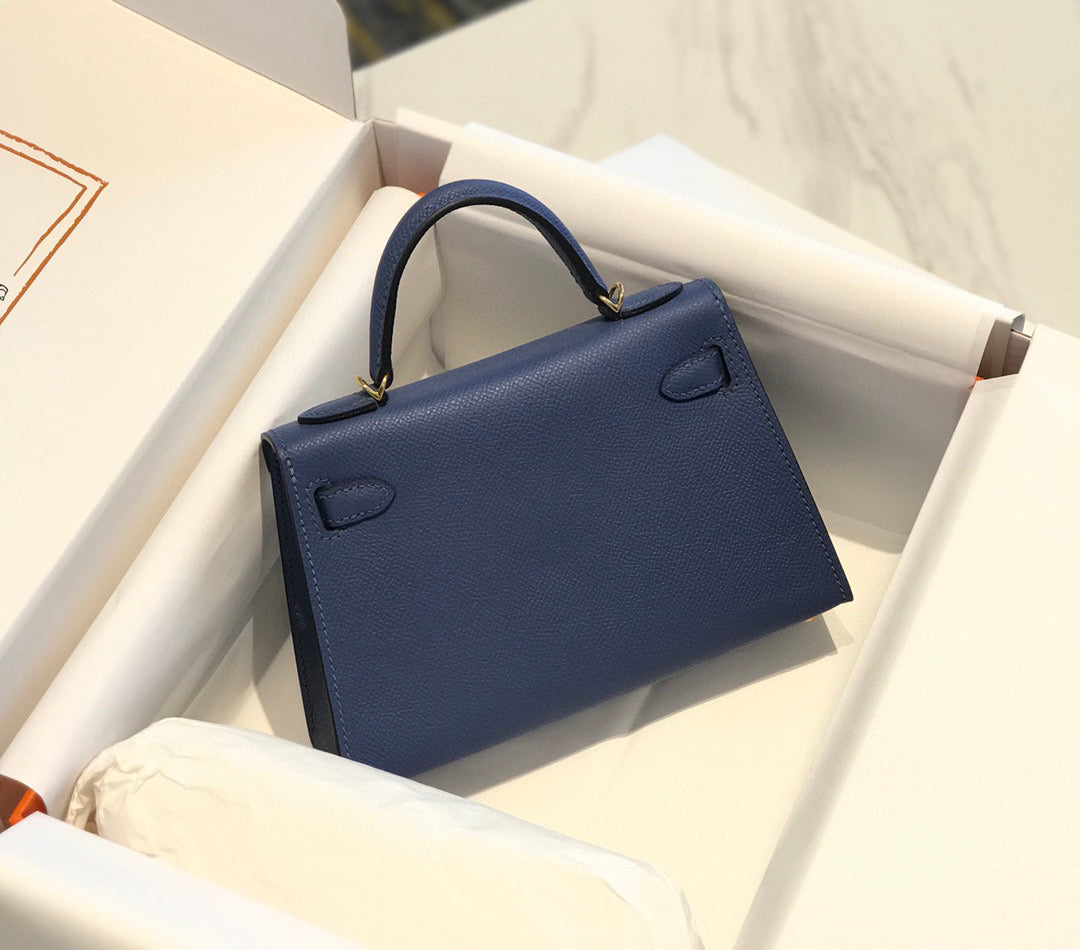 HERMES KELLY MINI 20 DENIM EPSOM GOLD HARDWARE