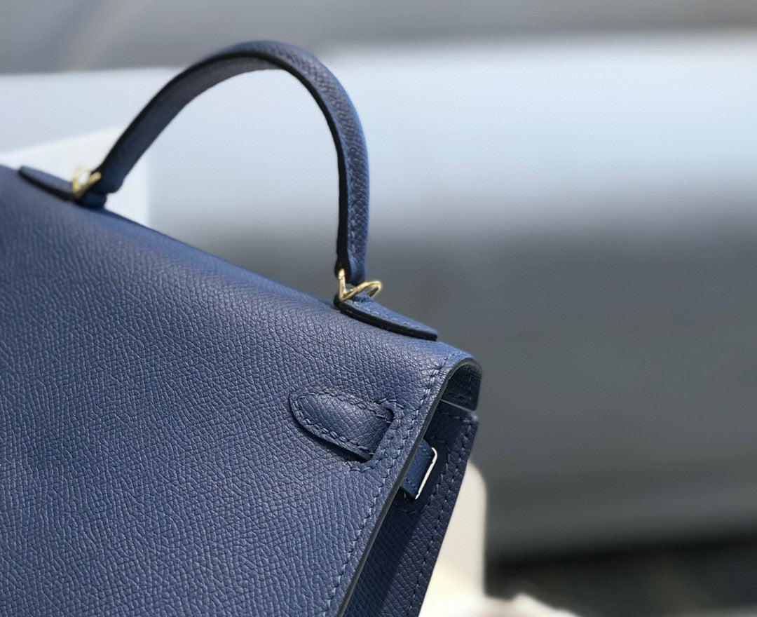 HERMES KELLY MINI 20 DENIM EPSOM GOLD HARDWARE