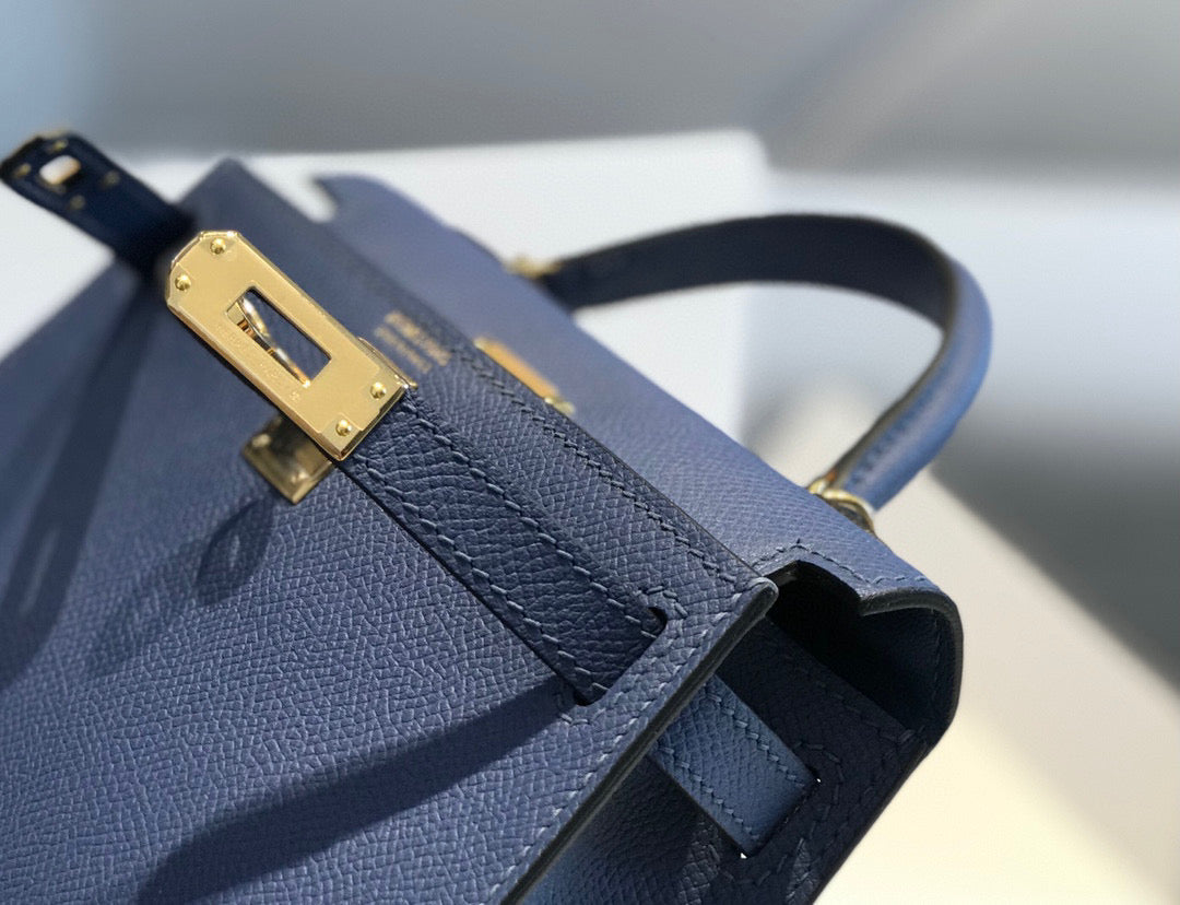 HERMES KELLY MINI 20 DENIM EPSOM GOLD HARDWARE