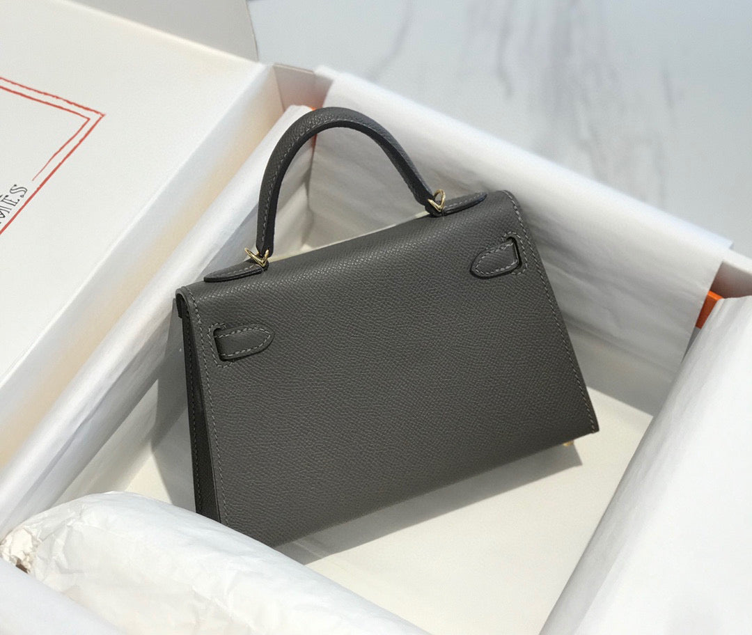 HERMES KELLY MINI 20 DARK GREY EPSOM GOLD HARDWARE