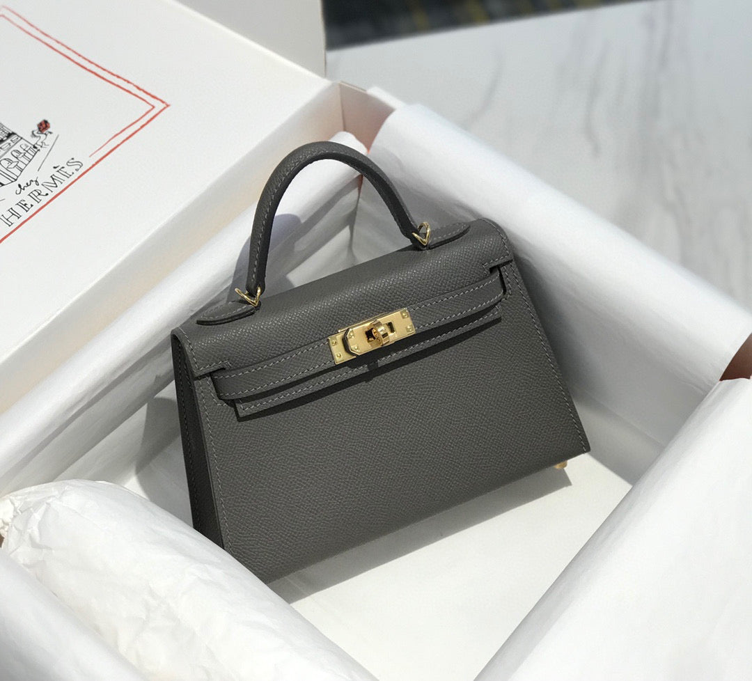 HERMES KELLY MINI 20 DARK GREY EPSOM GOLD HARDWARE