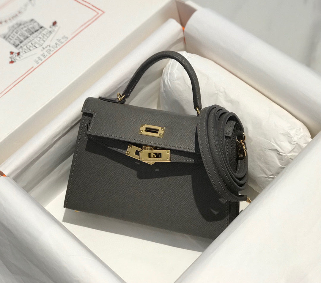 HERMES KELLY MINI 20 DARK GREY EPSOM GOLD HARDWARE