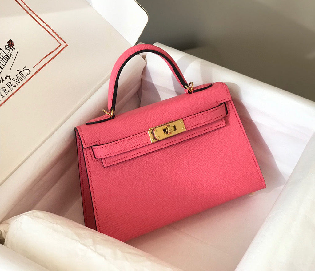 HERMES KELLY MINI 20 DARK PINK EPSOM GOLD HARDWARE