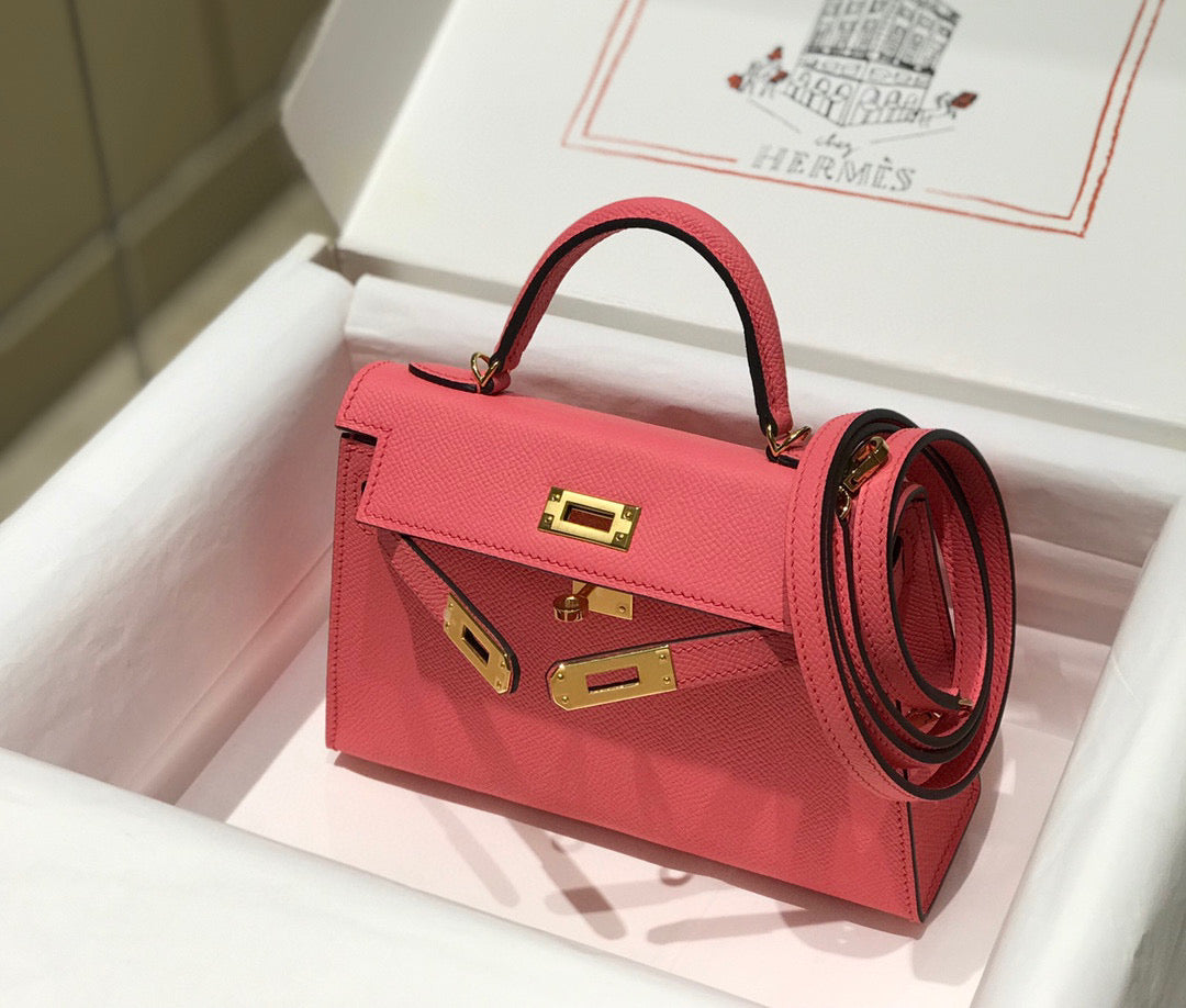 HERMES KELLY MINI 20 DARK PINK EPSOM GOLD HARDWARE