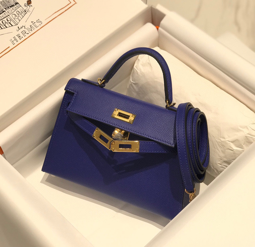 HERMES KELLY MINI 20 BLUE VIOLET EPSOM GOLD HARDWARE