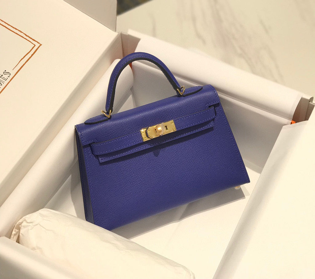 HERMES KELLY MINI 20 BLUE VIOLET EPSOM GOLD HARDWARE