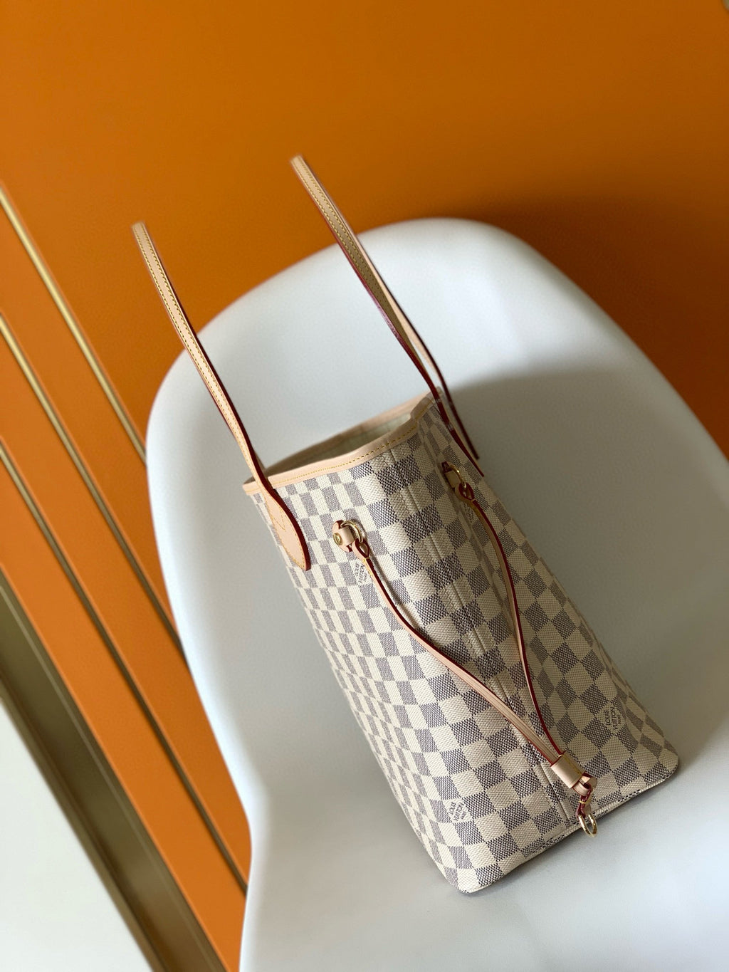 LOUIS VUITTON NEVERFULL MM 32 GREY CREAM DAMIER AZUR INSIDE COLOUR 1