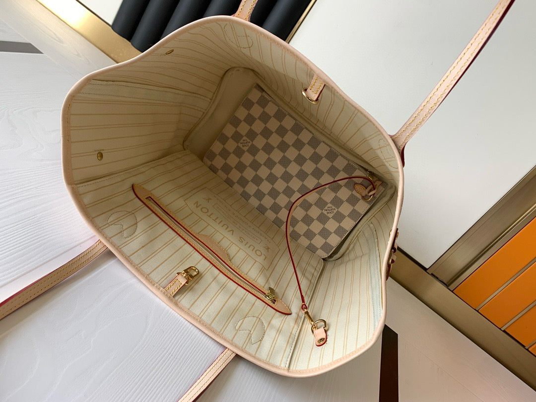 LOUIS VUITTON NEVERFULL MM 32 GREY CREAM DAMIER AZUR INSIDE COLOUR 1