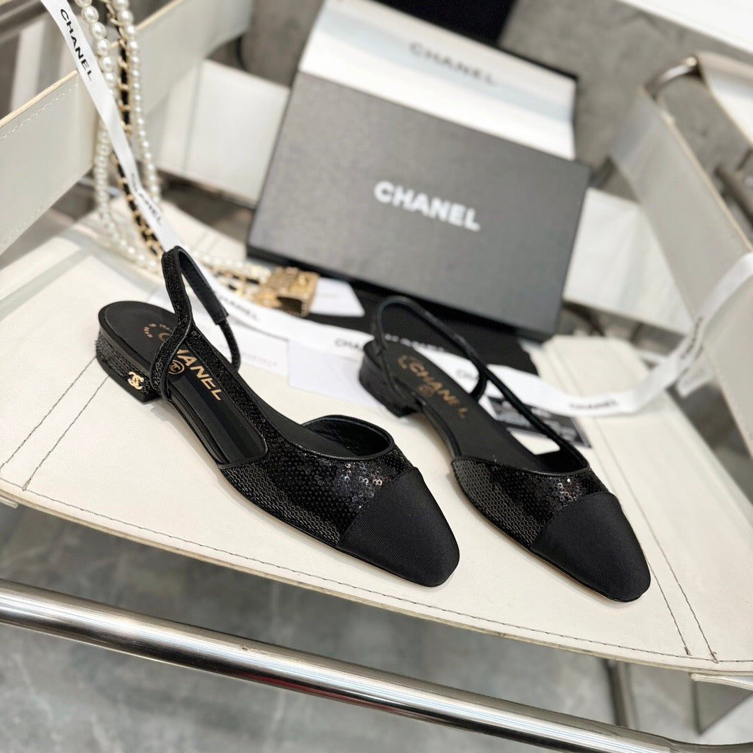 CHANEL SLINGBACKS IN BLACK LAMBSKIN 1