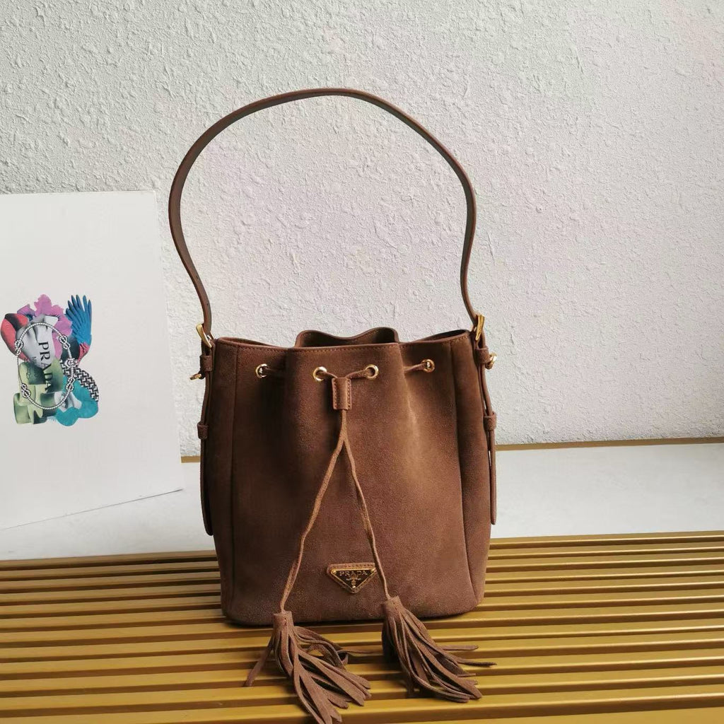 PRADA BUCKET BAG 21 IN BROWN SUEDE