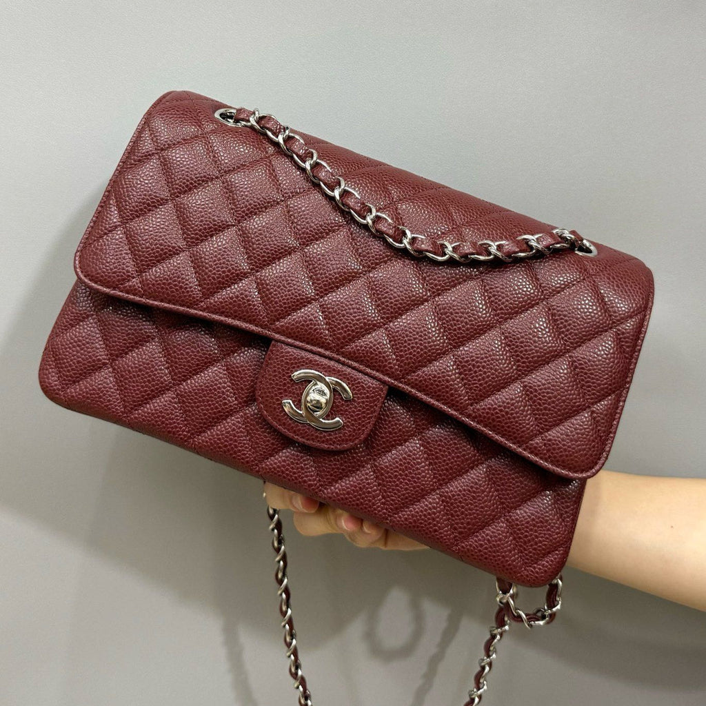 CHANEL FLAP BAG 25 IN WINE CAVIAR LAMBSKIN SILVER HARDWARE