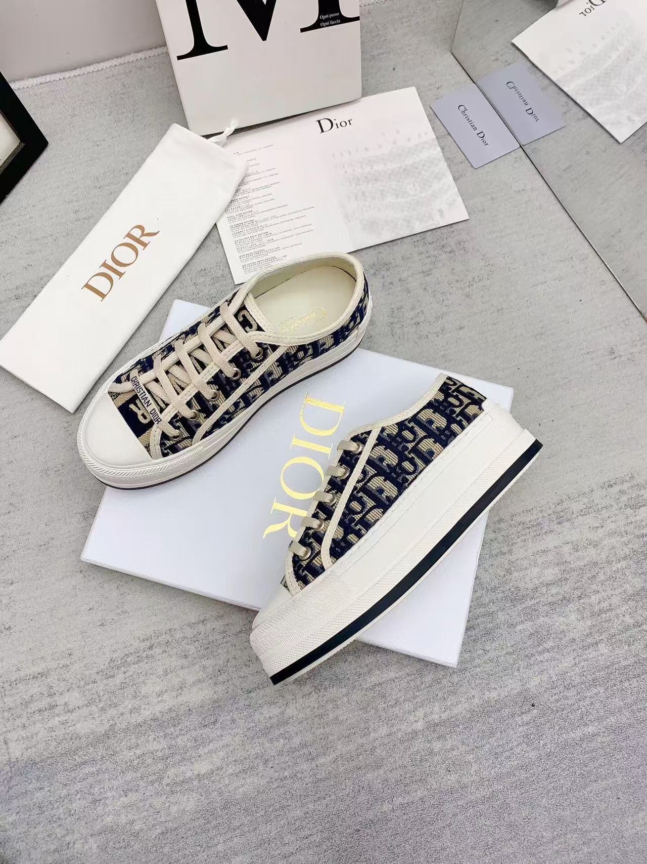 DIOR WALKN 45 BEIGE BLUE OBLIQUE EMBROI-DERY CANVAS