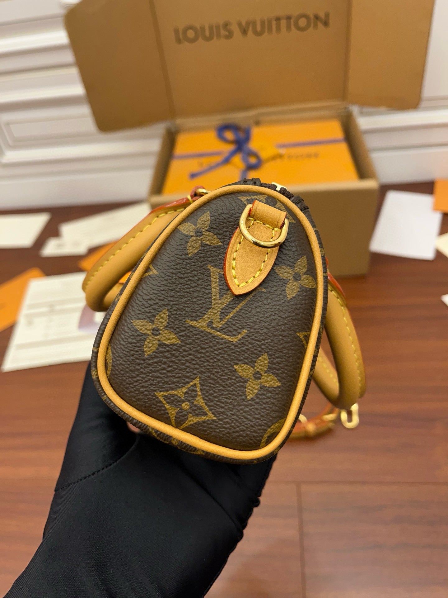 LOUIS VUITTON NANO SPEEDY 16 IN BROWN MONOGRAM CANVAS GOLD HARDWARE