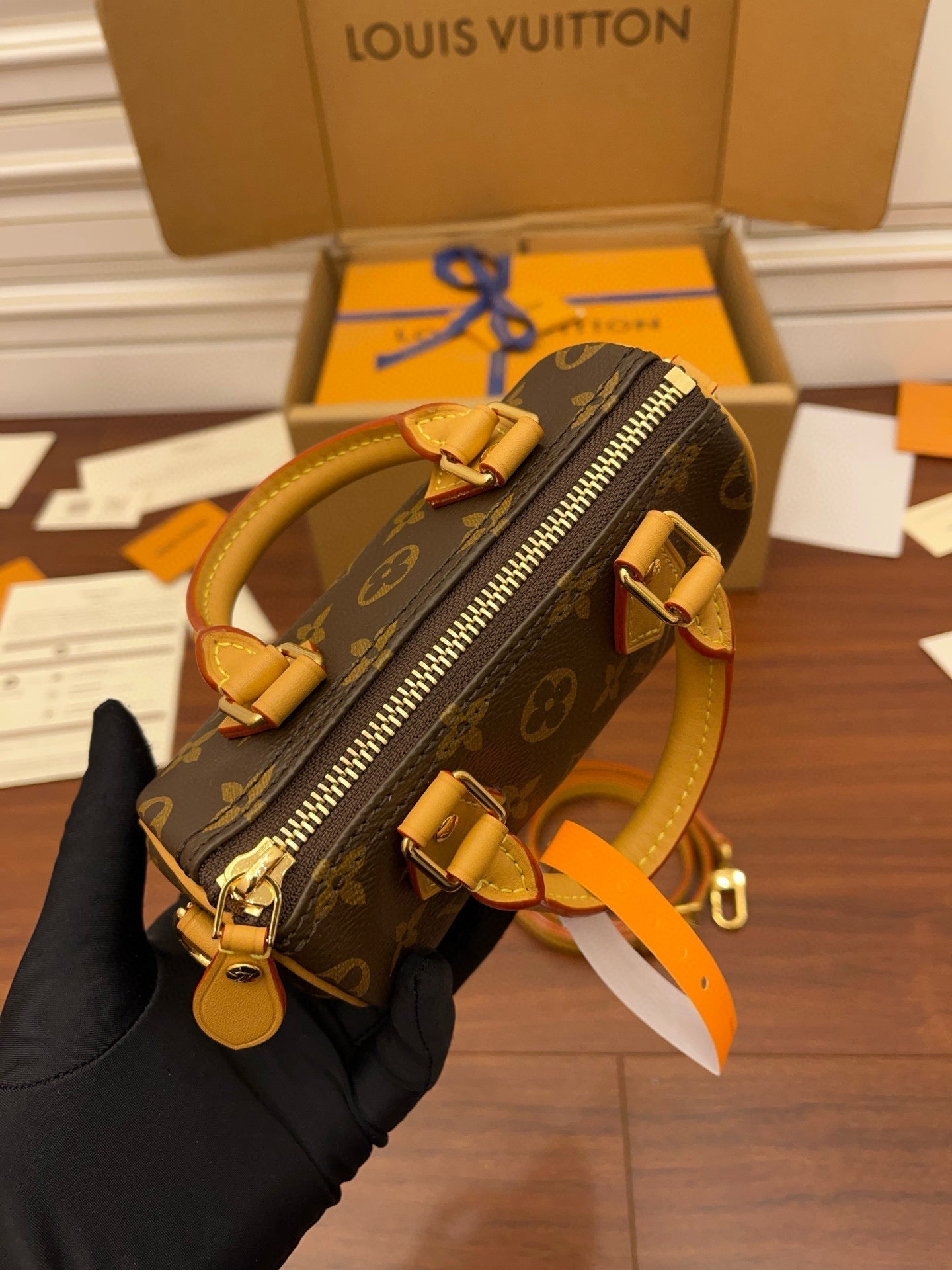 LOUIS VUITTON NANO SPEEDY 16 IN BROWN MONOGRAM CANVAS GOLD HARDWARE
