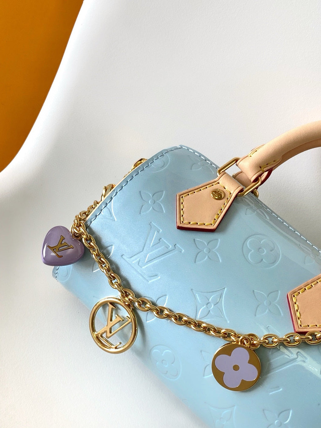 LOUIS VUITTON NANO SPEEDY 16 IN PASTEL MONOGRAM VERNIS GOLD HARDWARE