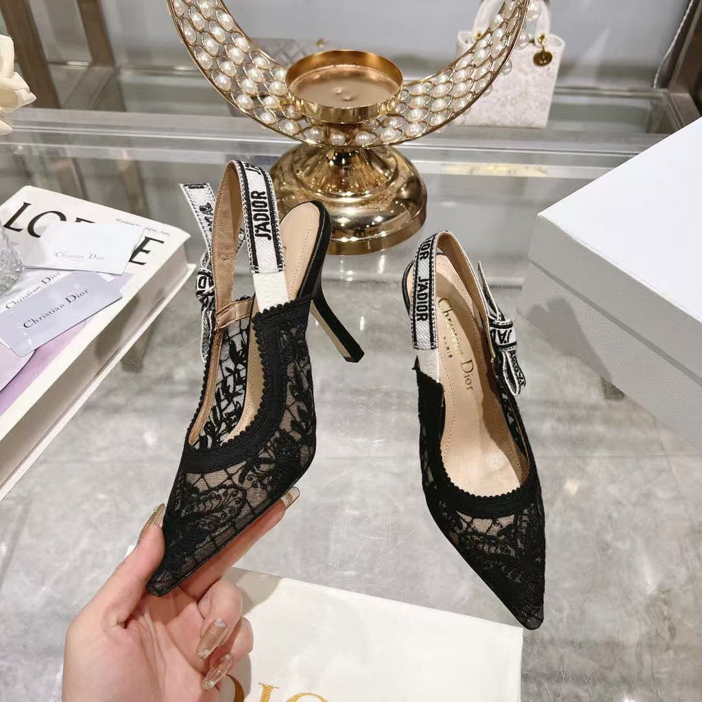DIOR SLINGBACK J'A FLORAL BLACK LACE