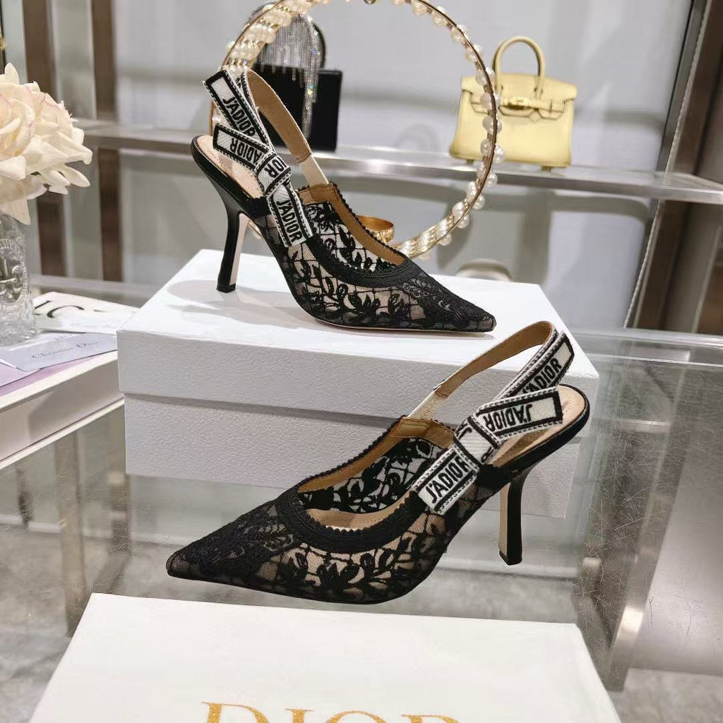 DIOR SLINGBACK J'A FLORAL BLACK LACE
