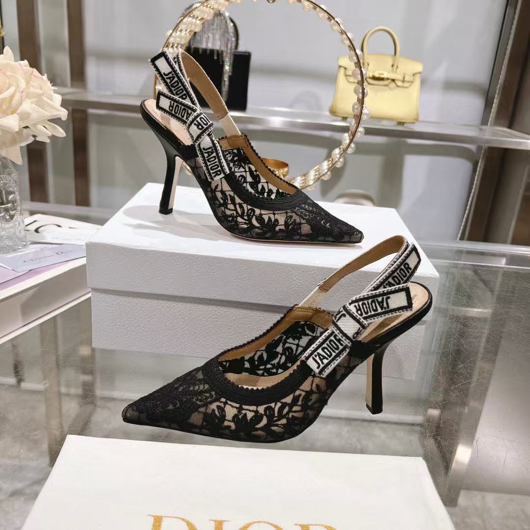 DIOR SLINGBACK J'A FLORAL BLACK LACE