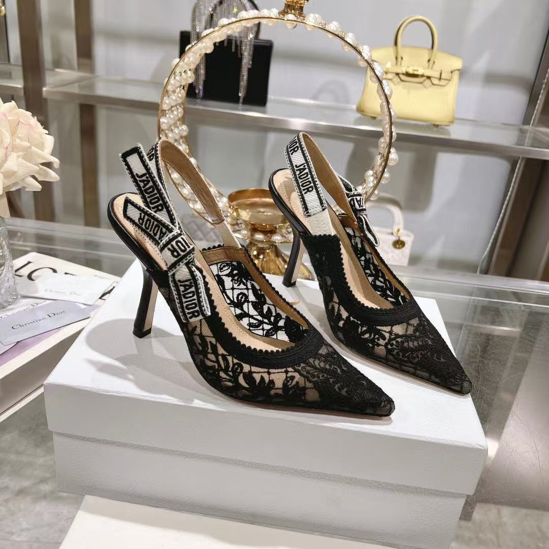 DIOR SLINGBACK J'A FLORAL BLACK LACE