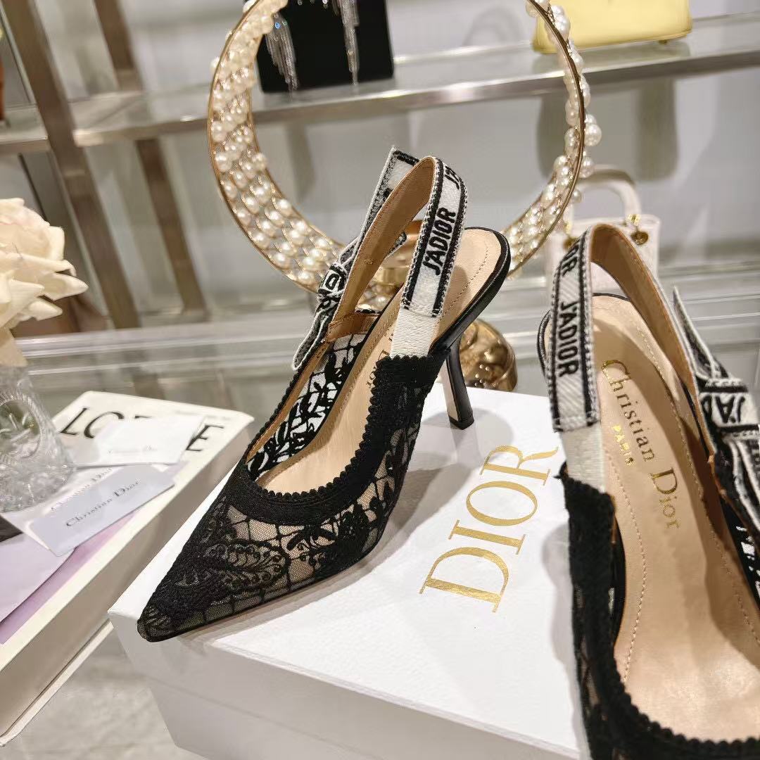 DIOR SLINGBACK J'A FLORAL BLACK LACE