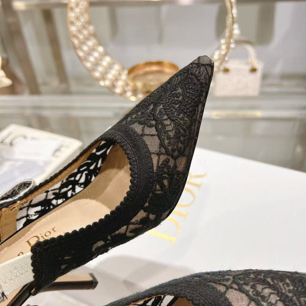 DIOR SLINGBACK J'A FLORAL BLACK LACE