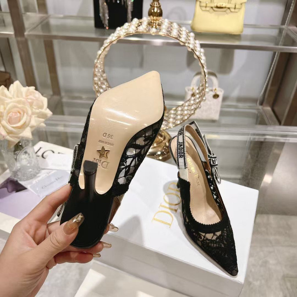 DIOR SLINGBACK J'A FLORAL BLACK LACE