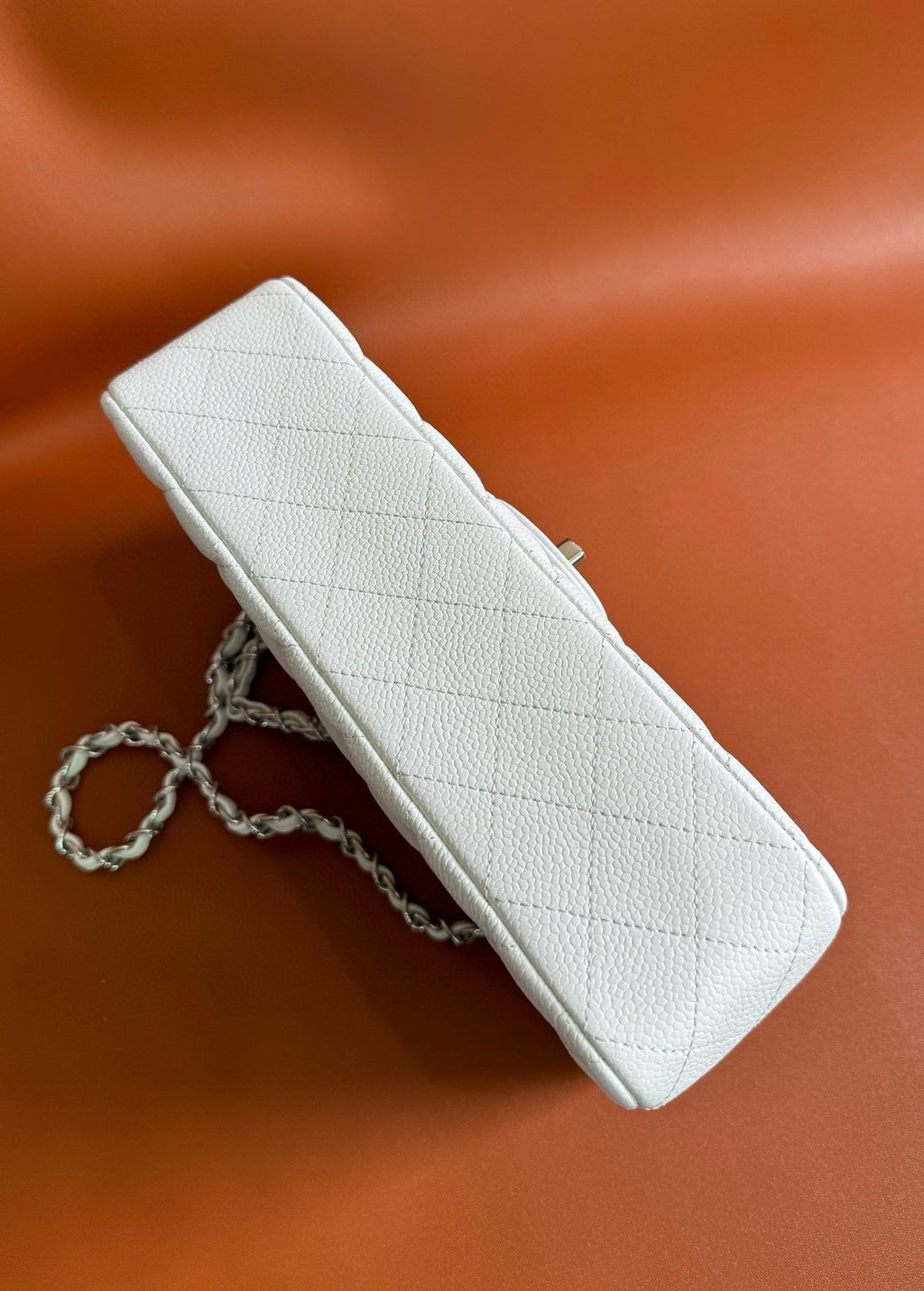 CHANEL FLAP BAG 25 IN WHITE CAVIAR LAMBSKIN SILVER HARDWARE