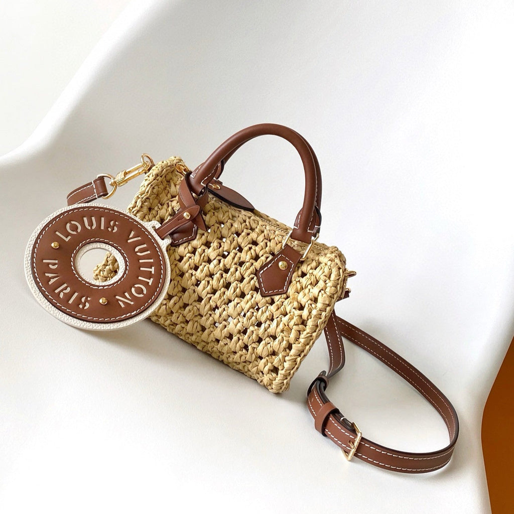 LOUIS VUITTON NANO SPEEDY 16 IN RAFFIA GOLD HARDWARE