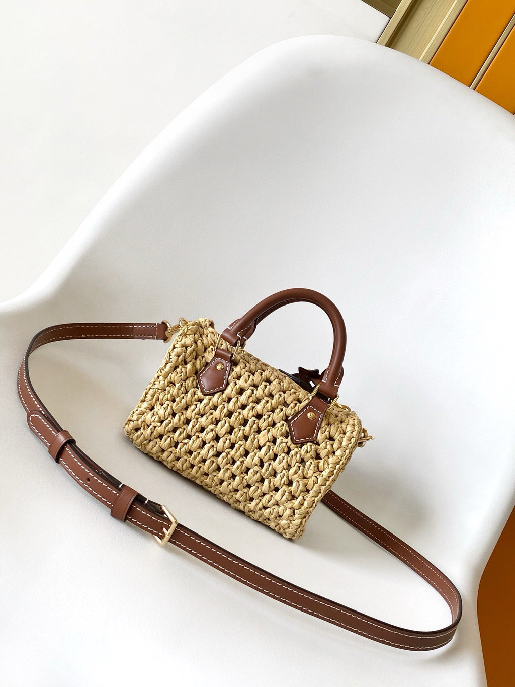 LOUIS VUITTON NANO SPEEDY 16 IN RAFFIA GOLD HARDWARE