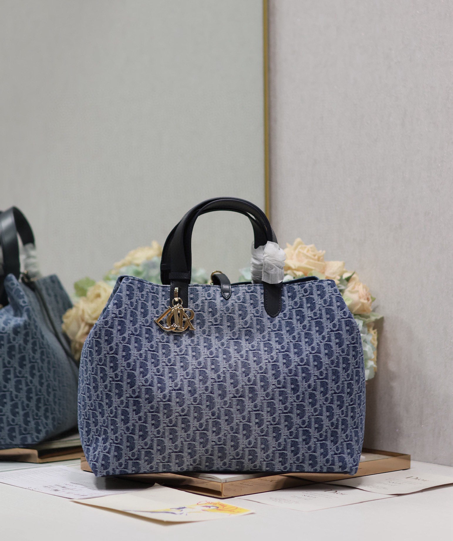 DIOR LARGE TOUJOURS 37 BLUE DENIM OBLIQUE JACQUARD