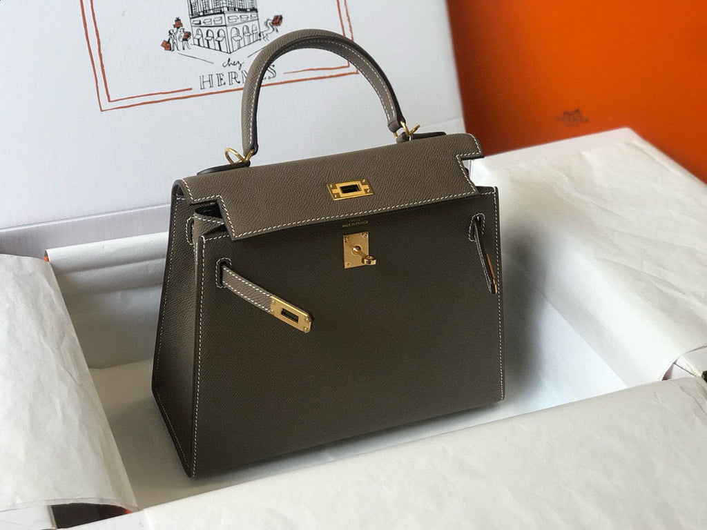 HERMES KELLY 25 ETOUPE EPSOM LEATHER GOLD HARDWARE