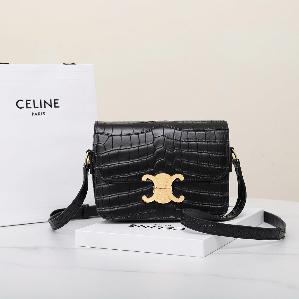CELINE TRIOMPHE TEEN 18 BLACK ALLIGATOR SKIN