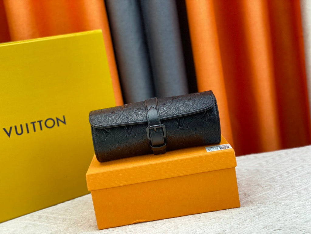 LOUIS VUITTON ETUI 3 MONTRES MONOGRAM TAURILLON BLACK CALFSKIN