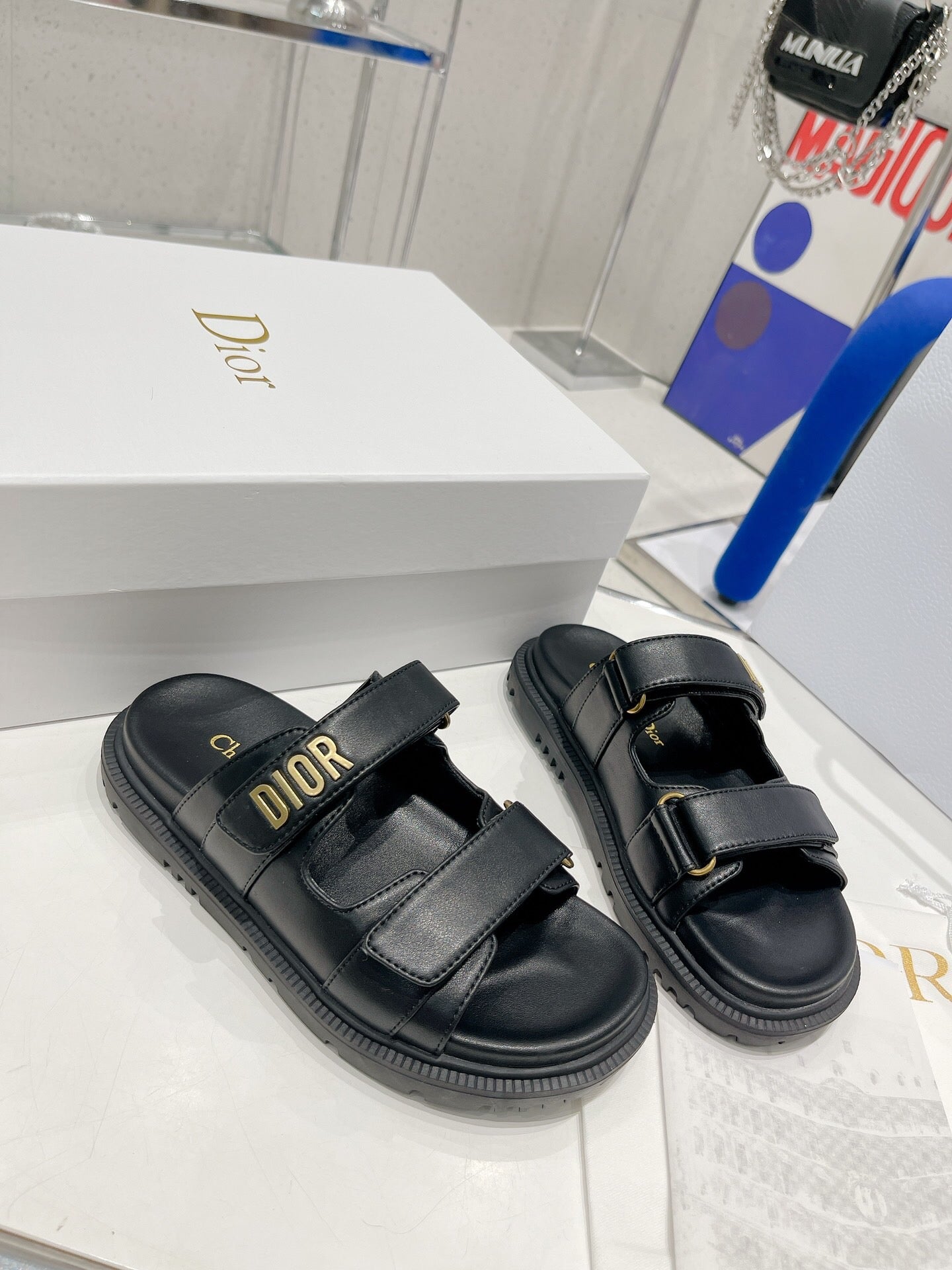 DIOR CD ACT SANDALS IN BLACK LAMBSKIN