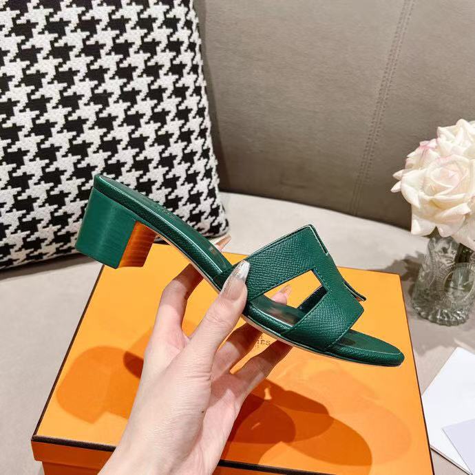 HERMES 0ASIS SANDAL EPSOM CALFSKIN DARK GREEN