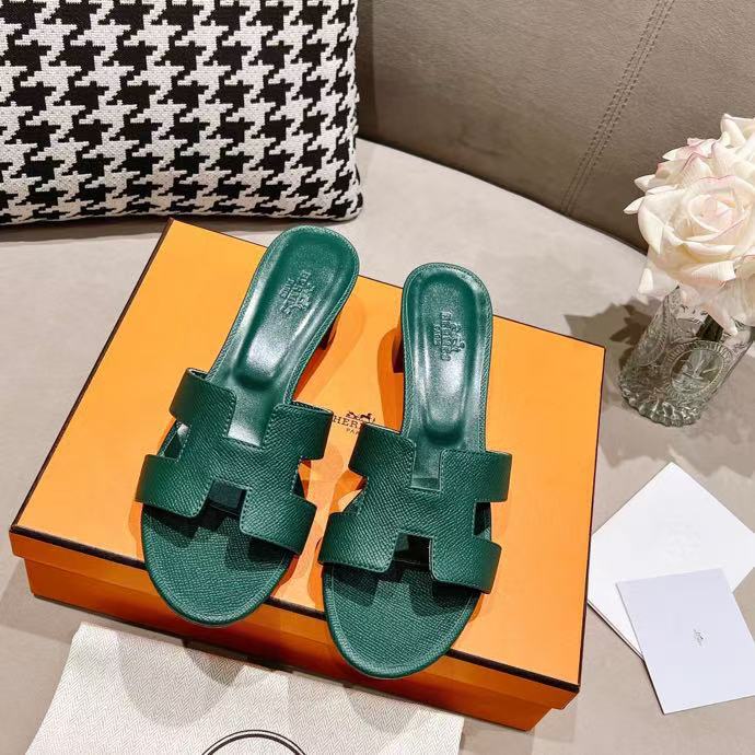 HERMES 0ASIS SANDAL EPSOM CALFSKIN DARK GREEN
