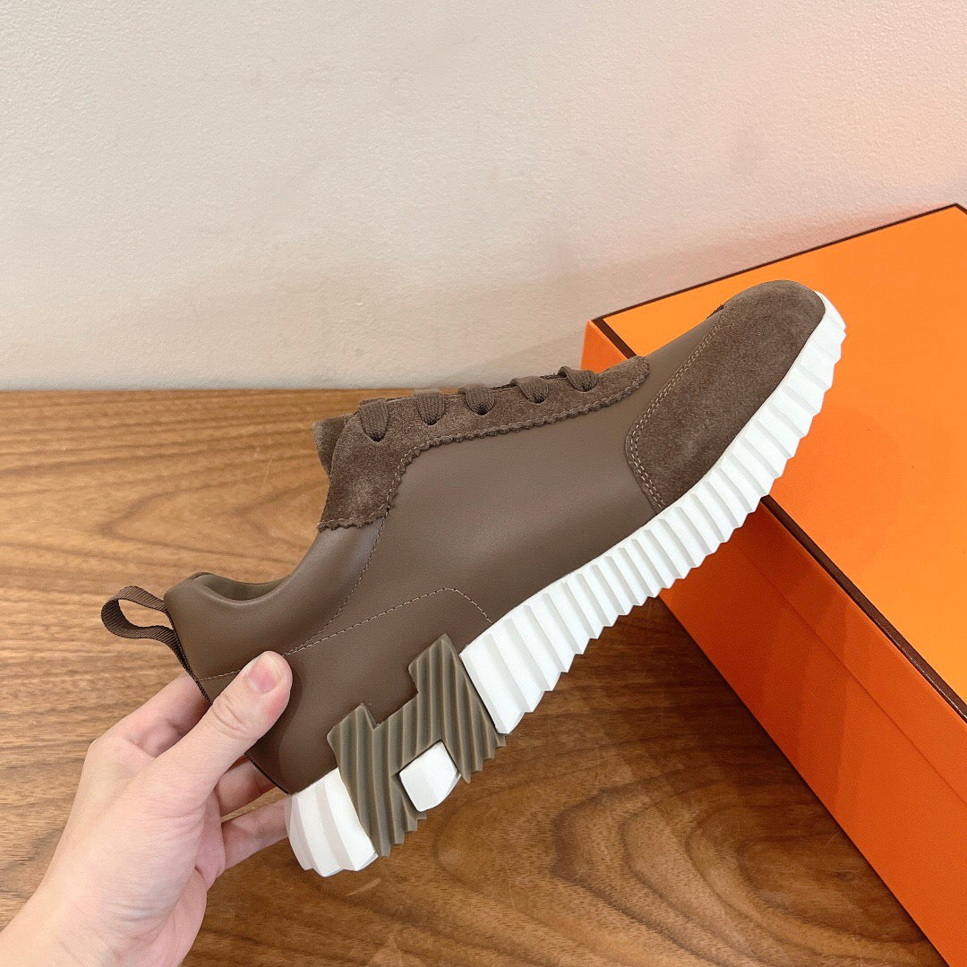 HERMES BOUNCING SNEAKER IN BROWN CALFSKIN MIX SUEDE