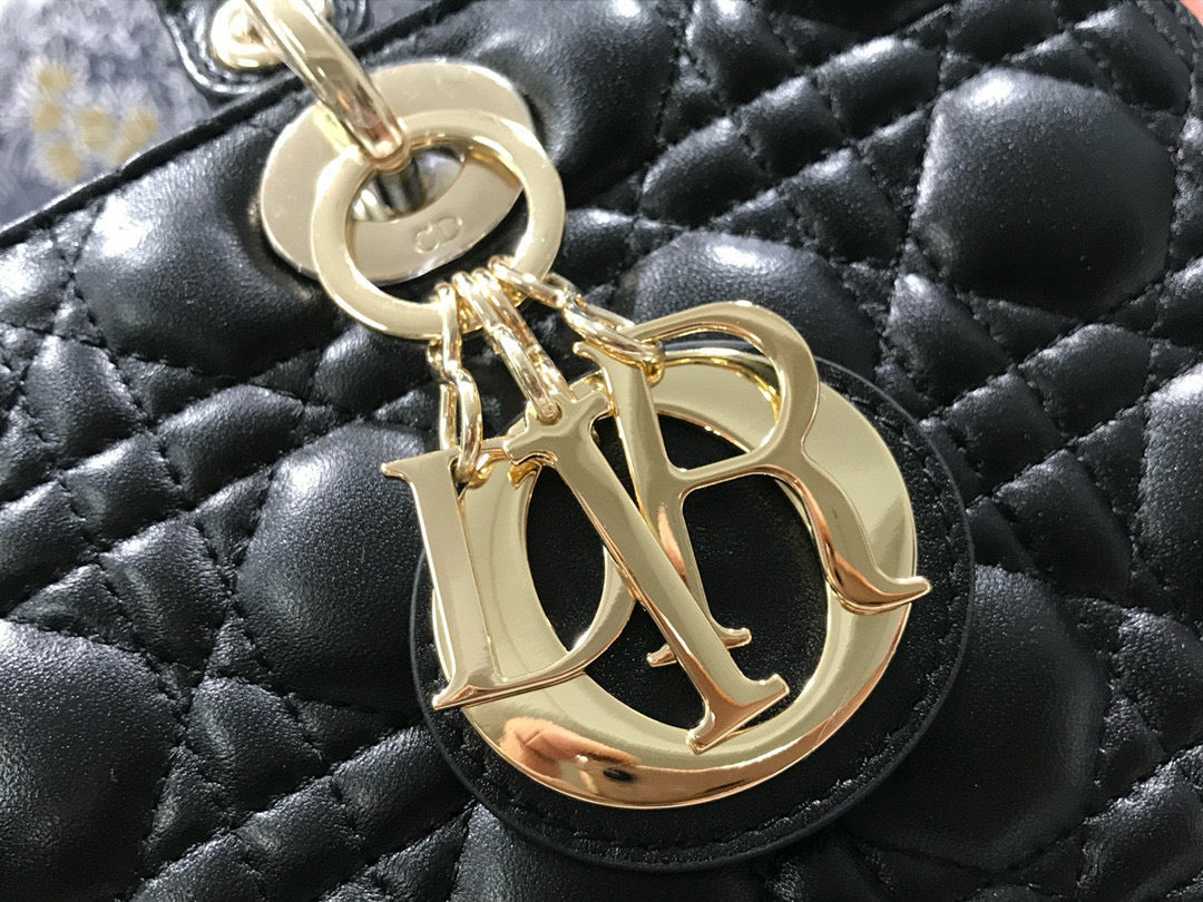 DIOR LARGE 32 LADY BAG IN BLACK LAMBSKIN WITH GOLD HARDWARE