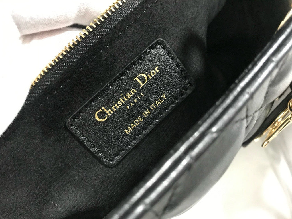 DIOR LARGE 32 LADY BAG IN BLACK LAMBSKIN WITH GOLD HARDWARE