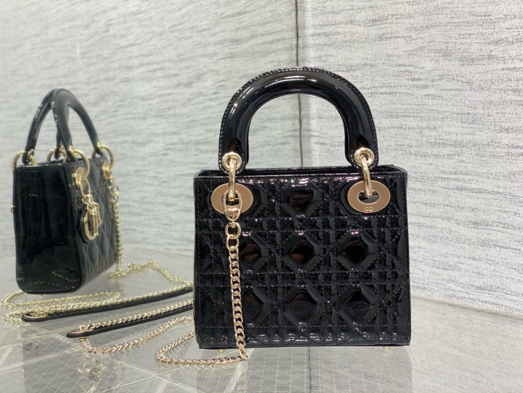 DIOR MINI 17 LADY BAG IN BLACK PATENT CALFSKIN
