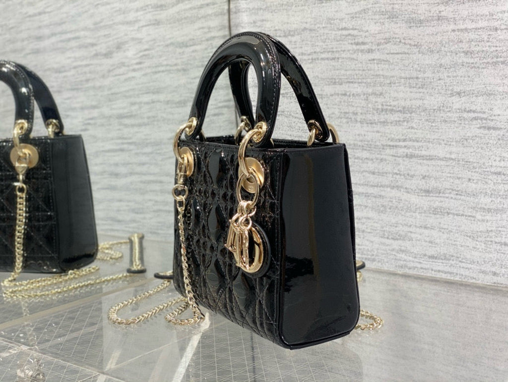 DIOR MINI 17 LADY BAG IN BLACK PATENT CALFSKIN