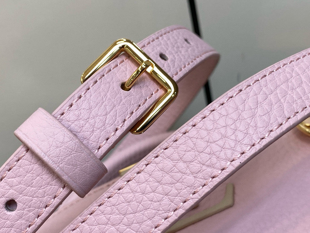 LOUIS VUITTON CAPUCINES MINI 21 IN LIGHT PINK TAURILLON LOVELOCK GOLD HARDWARE