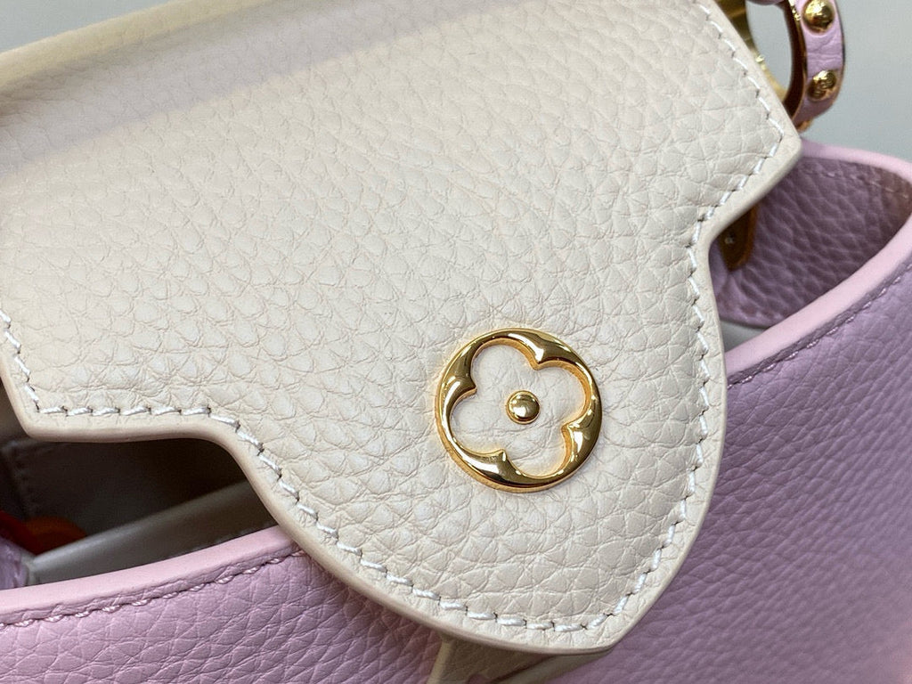 LOUIS VUITTON CAPUCINES MINI 21 IN LIGHT PINK TAURILLON LOVELOCK GOLD HARDWARE