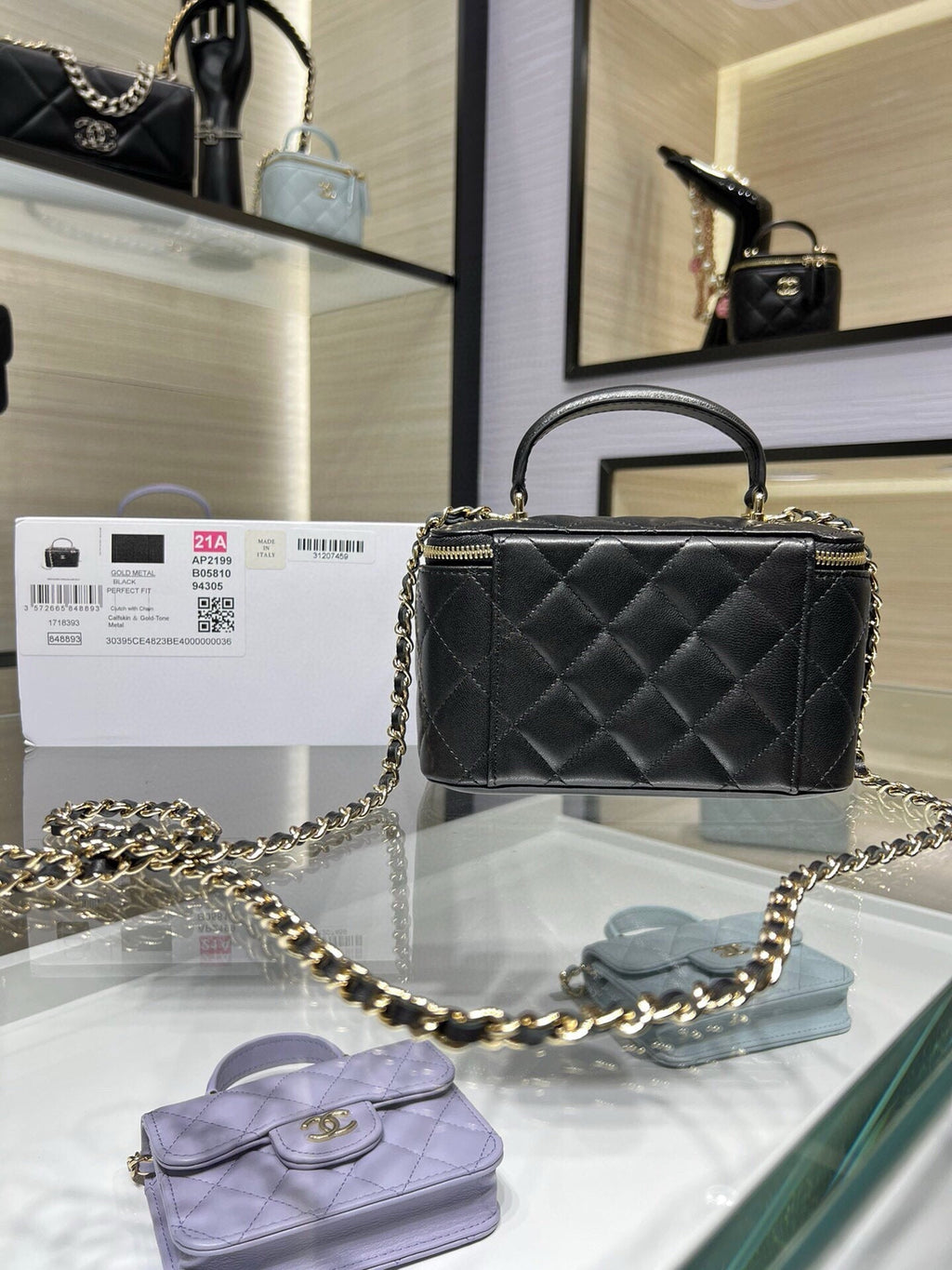 CHANEL VANITY 17 TOP HANDLE IN BLACK QUILTED LAMBSKIN GOLD HARDWARE