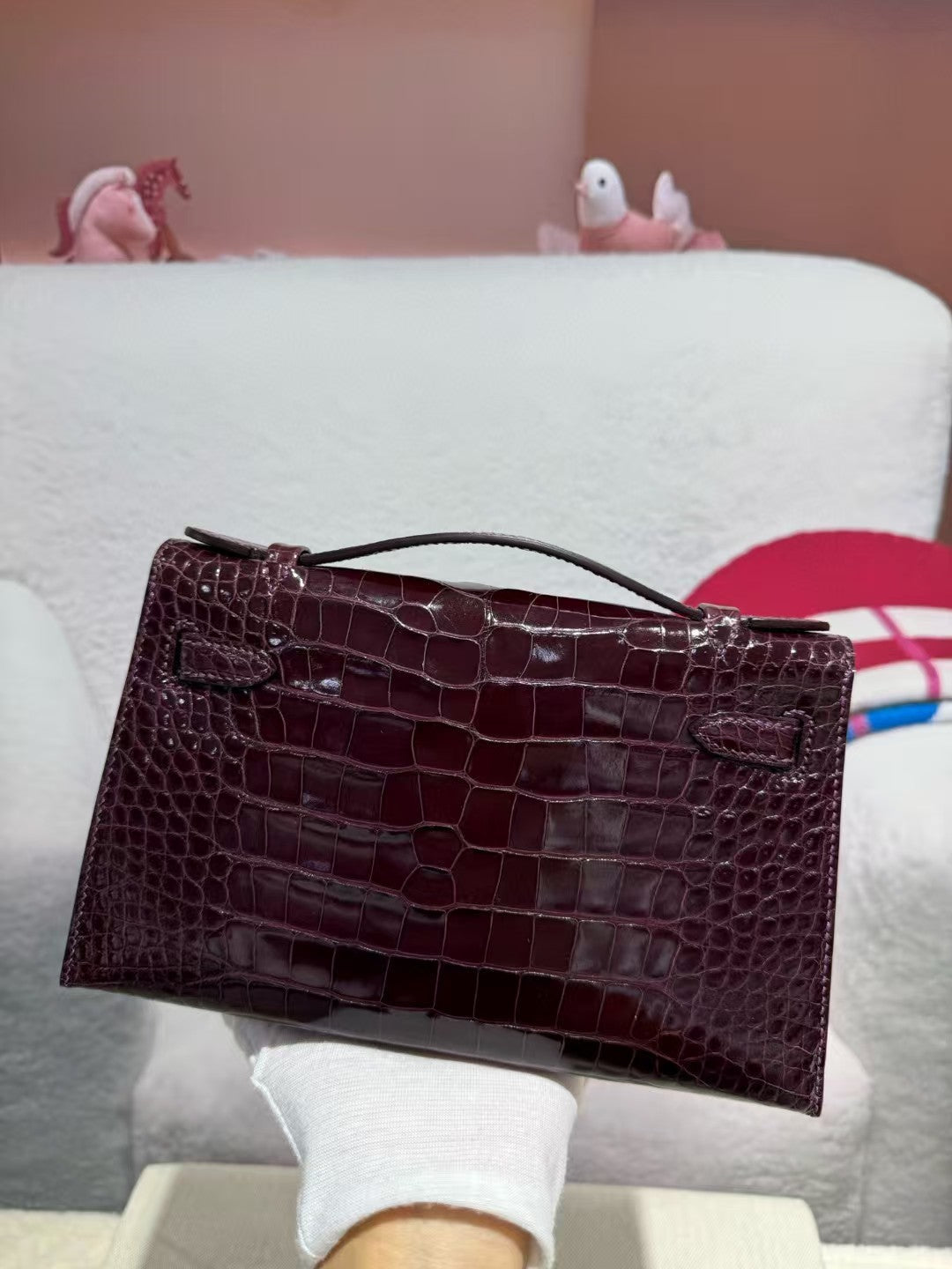 HERMES KELLY MINI 22 BORDEAUX RED AMERICAN ALLIGATOR GOLD BUCKLE