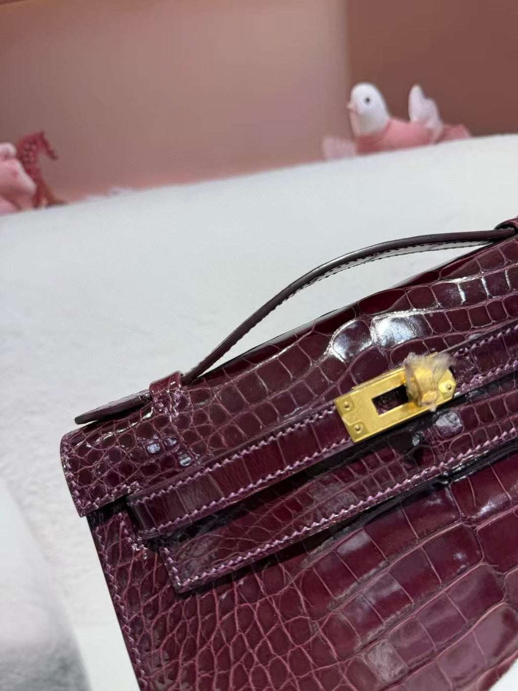 HERMES KELLY MINI 22 BORDEAUX RED AMERICAN ALLIGATOR GOLD BUCKLE