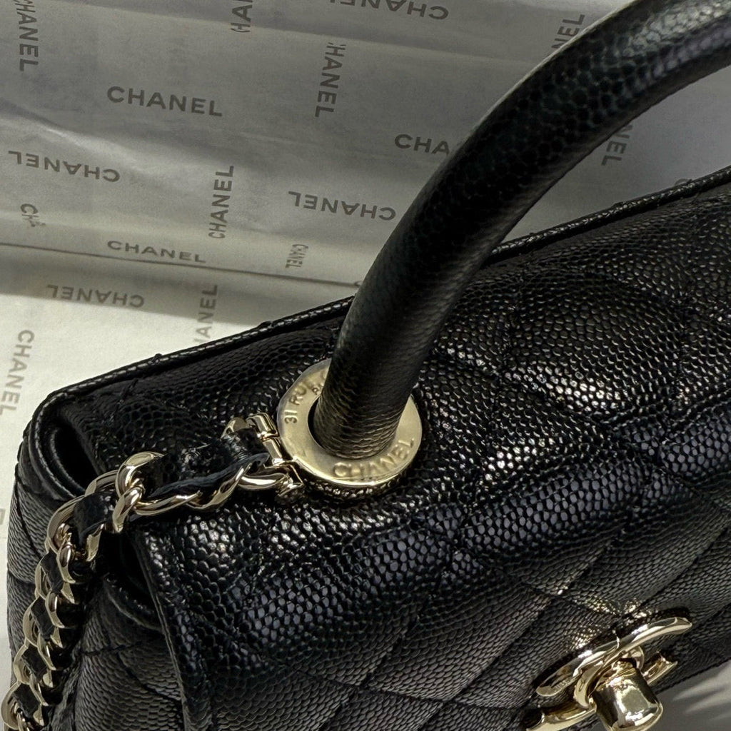 CHANEL MINI FLAP BAG 14 IN BLACK GRAINED CALFSKIN GOLD HARDWARE