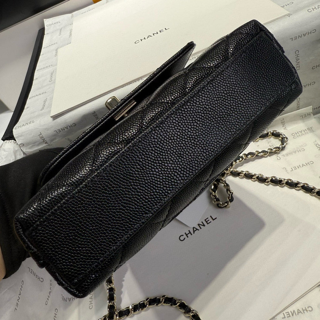 CHANEL MINI FLAP BAG 14 IN BLACK GRAINED CALFSKIN GOLD HARDWARE