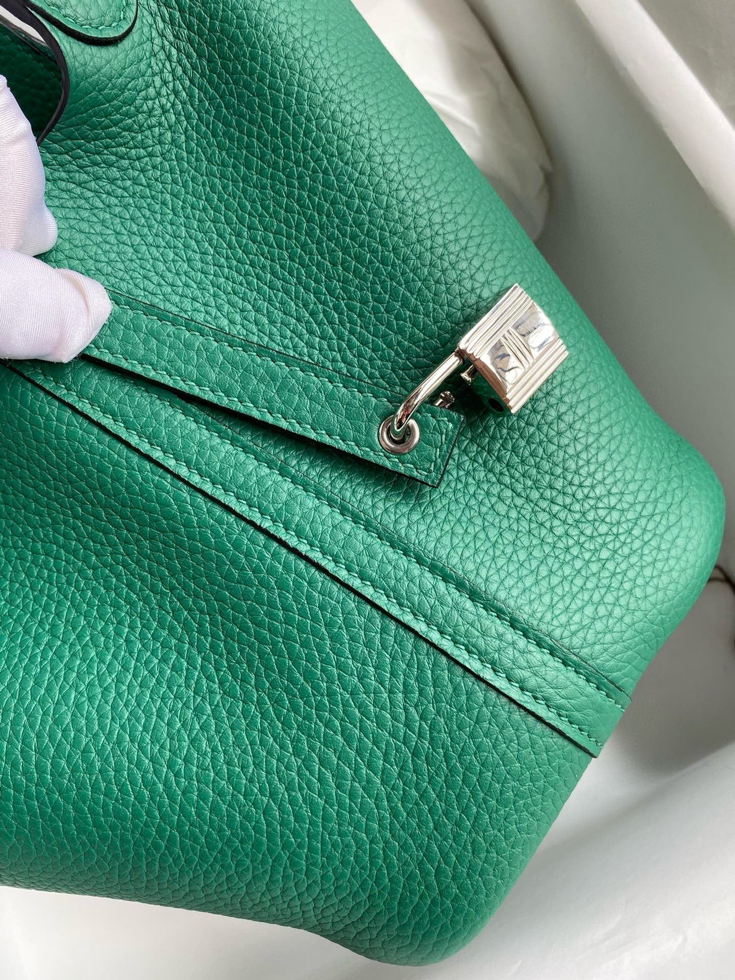 HERMES PICOTIN LOCK 18 EMERALD TOGO SILVER HARDWARE