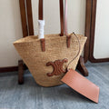 CELINE MEDIUM SUPPLE  CLASSIC PANIER IN RAFFIA AND CALFSKIN